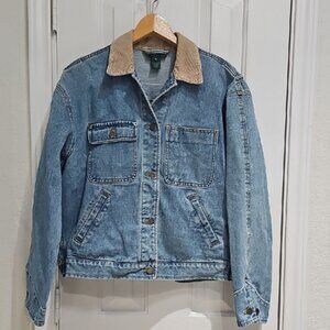LAUREN RL Vintage Mens Denim Jacket with Tan Curdoroy Collar Size M
